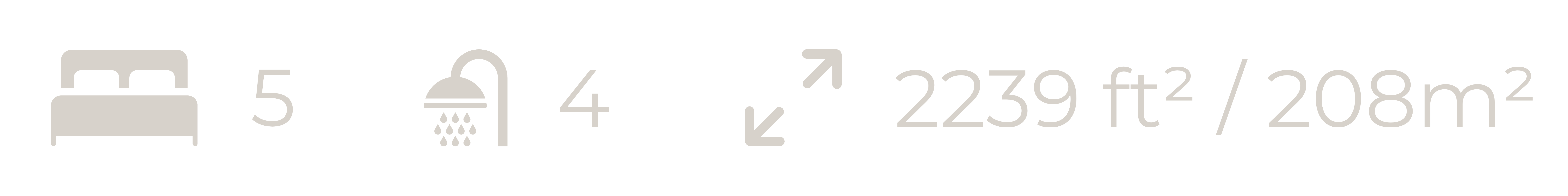 icons showing 5 bedroom, 4 bathroom, 2239 sq ft/208 sqm